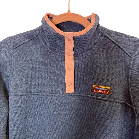 L.L. Bean Women’s Glacial Blue 1/4 Snap Knit Pullover Sz M - Picture 3 of 10